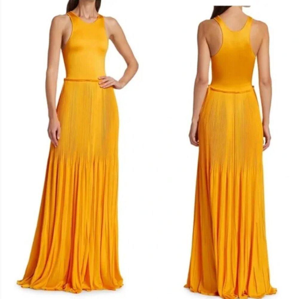 St. John Crew Neck Long Dress Size: M | US 6 pleated skirts